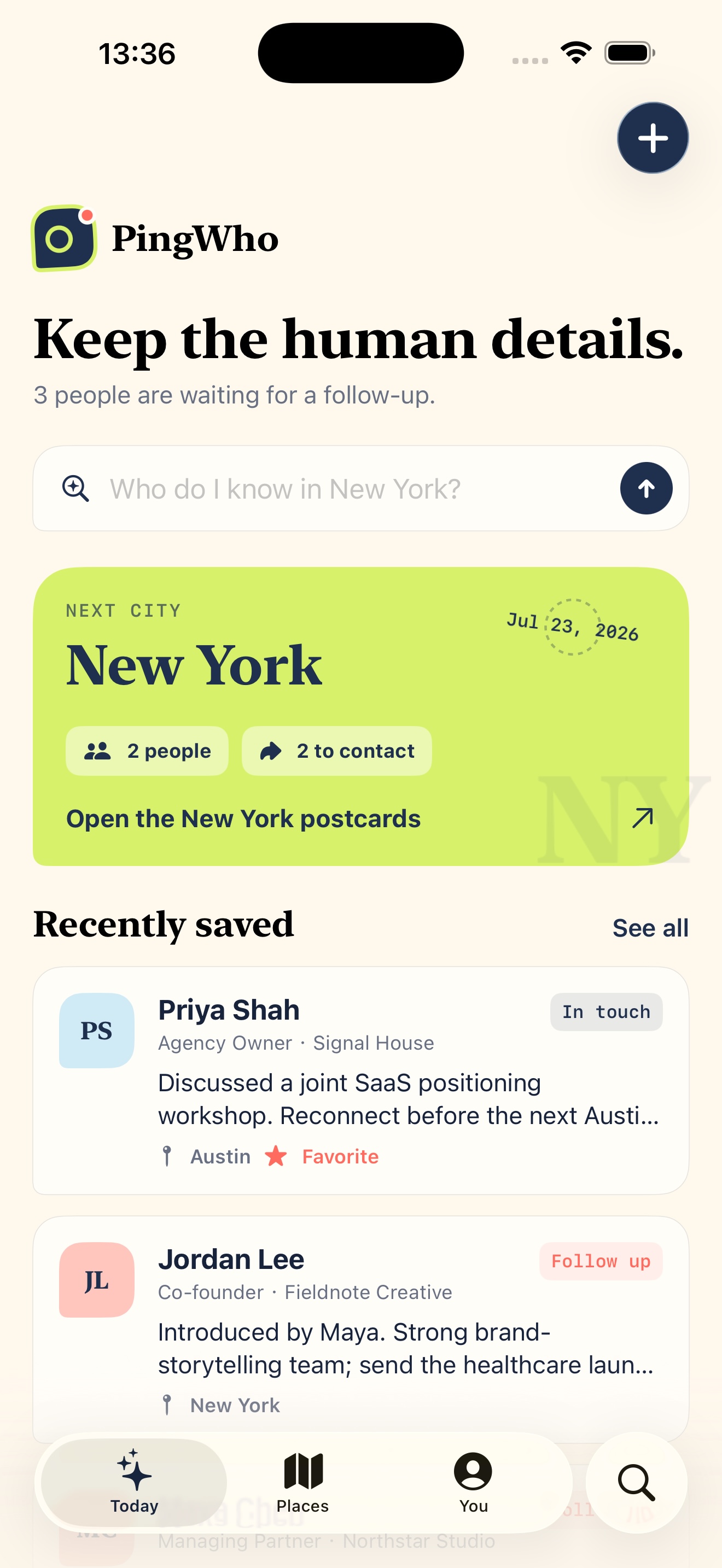 New York relationship postcards on the PingWho home screen